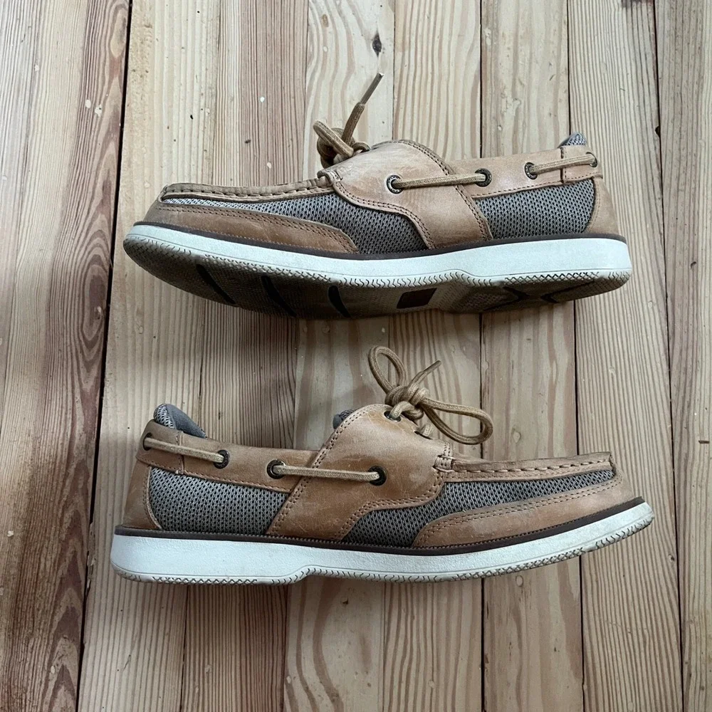 Sperry Top-Sider Mens Billfish Tan Leather Mesh Boat Shoes STS22066 Size 10 Wide